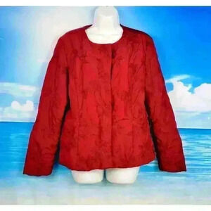 COLDWATER CREEK Woman's CRANBERRY RED cardigan Jacket QUILT Coat Fitted size 10